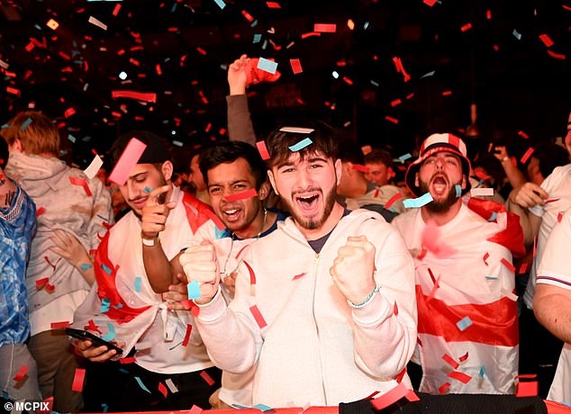 Three Lions supporters celebrated the equaliser at the Euro 2024 fan zone in Manchester