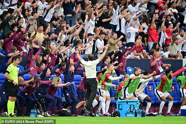 England manager Gareth Southgate was seen celebrating Bellingham's last-gasp strike