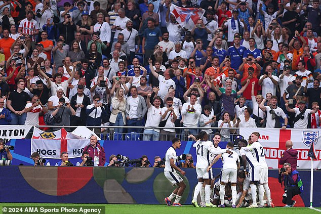 Harry Kane celebrates after scoring a goal in the first minute of extra time to make it 2-1