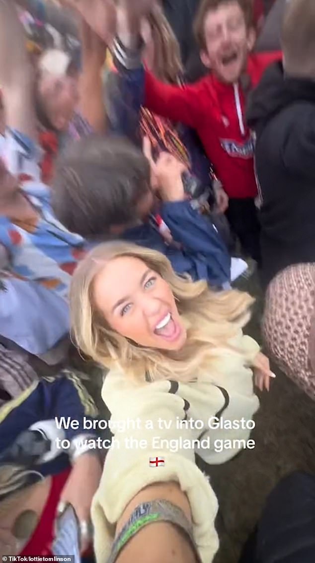 The exciting match was documented by Louis' sister Lottie on TikTok, with many festival-goers joining them to watch England's tense game