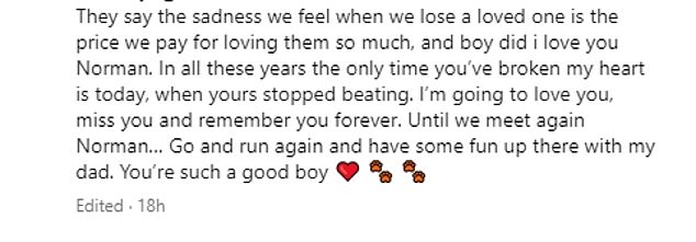 '12 years ago I made a promise to him that i would always take care of him and never allow him be in pain or to suffer. Had I put off making the hardest decision of my life any longer I would have broken that promise,' Gemma wrote