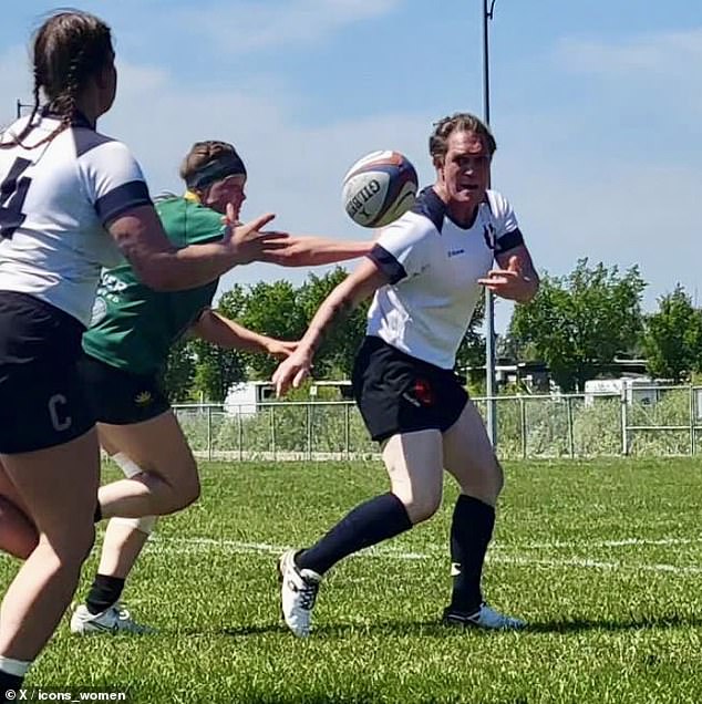 Maeryn Gellhaus (pictured), 48, joined the senior women's team for the Edmonton Clansmen Rugby club in May, just four months after starting to transition from male to female