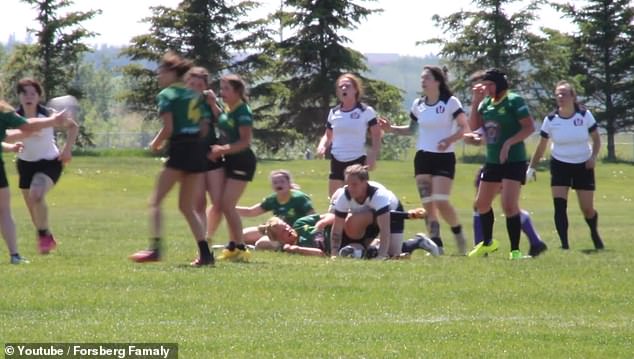 During Gellhaus' first match with the women's team on June 22 she was seen towering over the other players and baring her teeth while entering the scrum