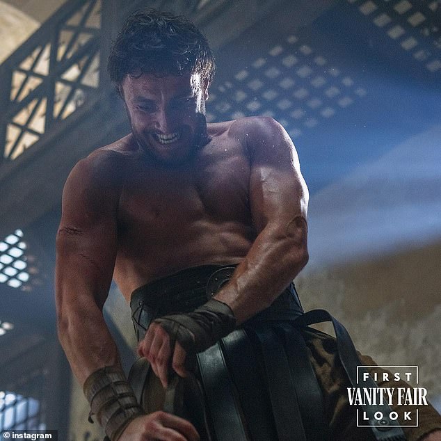 It comes after Paul showcased his rippling muscles as he took to the Coliseum in first offical snaps from much the anticipated Gladiator sequel