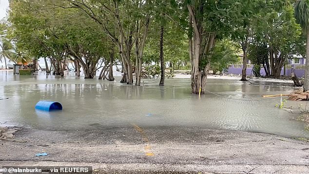 A road is filled with floodwater in the aftermath of Hurricane Beryl, in Bridgetown, Barbados, July 1, 2024