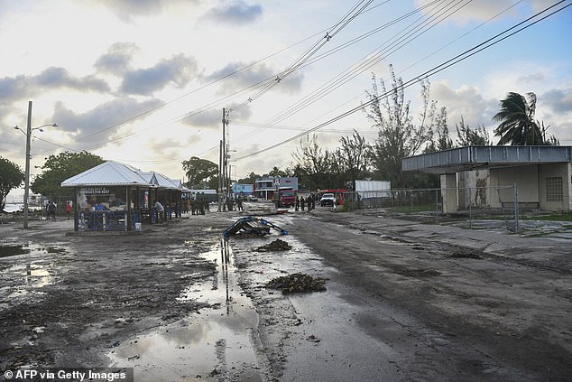 Debris are seen on the main road after the passage of Hurricane Beryl at the Oistins Gardens, Christ Church, Barbados on July 1, 2024