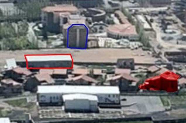 We later confirmed the location by matching both it and the building outlined in blue using a publicly-available 360 degree panorama taken from a nearby hot air balloon in 2020. Her lair is shaded in red.