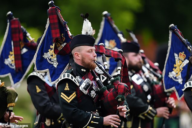 Soldiers of the Royal Regiment of Scotland at the Ceremony of the Keys on the forecourt of the Palace of Holyroodhouse