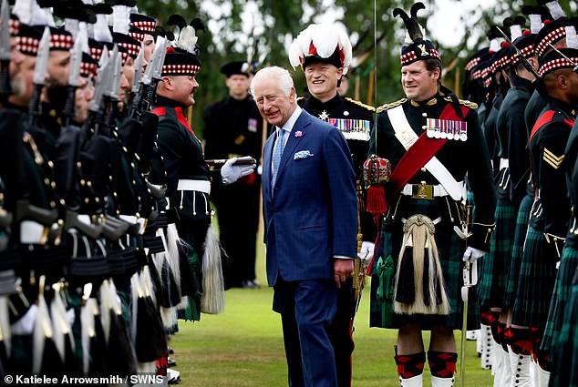 King Charles inspecting the Balaklava Company at the Ceremony of the Keys in Edinburgh