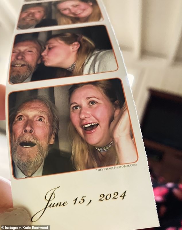 Several of Morgan's half-siblings attended the nuptials, including her sister Kathryn Eastwood who shared a photo booth strip of pictures with their dad (pictured). This was before Kathryn went on to slam Morgan in a series of incendiary social media posts