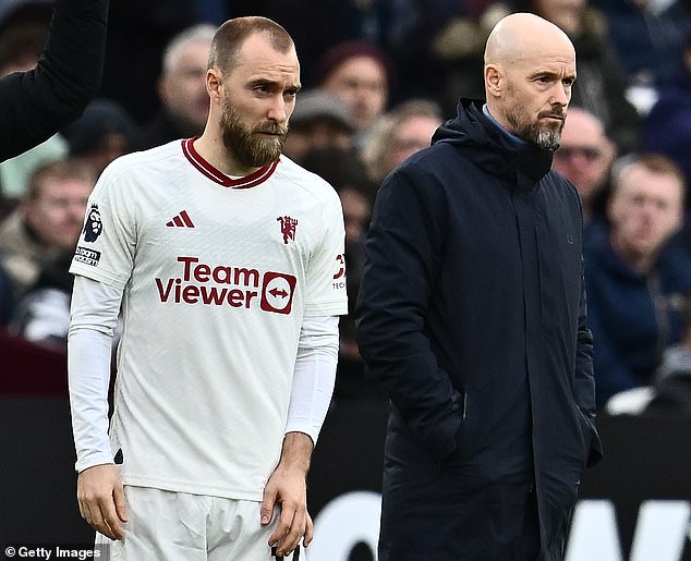 United boss Erik ten Hag (right) only started Eriksen in 12 Premier League games last season