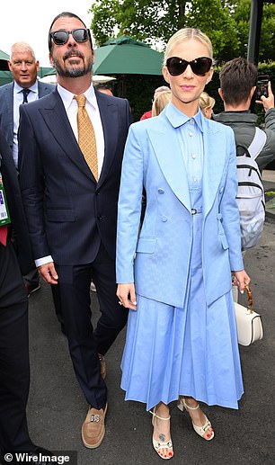 Joined by his wife Jordyn Blum, the musician, 55, tied his unruly long curls back in a pony tail as he smartened up in a suit and Dolce And Gabbana loafers for the tennis tournament