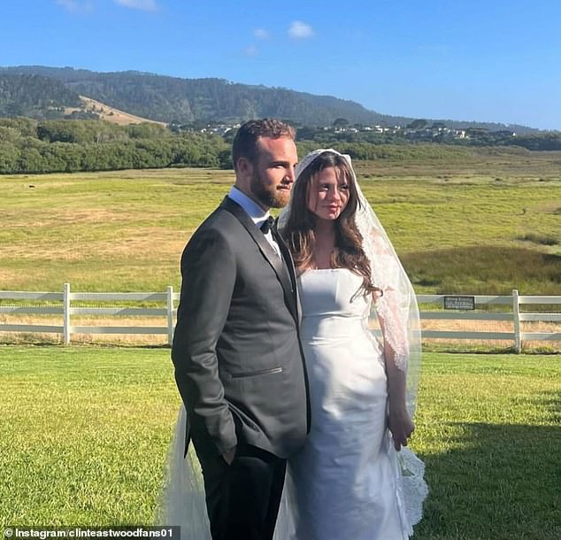 Clint Eastwood's daughter Kathryn, 36, has slammed her half-sister Morgan, 27, as 'weird and fake' in a social media tirade. It comes just two weeks after Morgan, who is pregnant, married Tanner Koopmans at her father's Carmel ranch. (Pictured: the couple at their wedding)