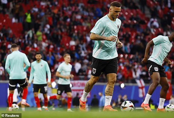 Soccer Football - Euro 2024 - Round of 16 - Austria v Turkey - Leipzig Stadium, Leipzig, Germany - July 2, 2024 Austria's Marko Arnautovic during the warm up before the match REUTERS/Wolfgang Rattay