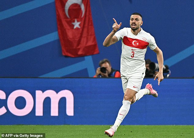 Merih Demiral (pictured) scored twice to help Turkey seal a 2-1 victory against Austria