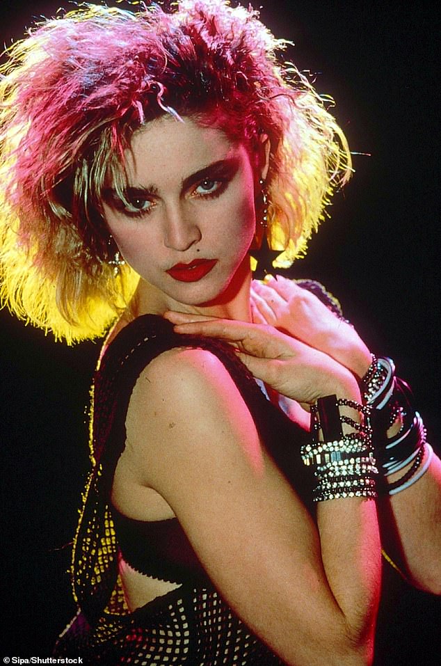 Chappell's looks hark back to the 80s icon (pictured in 1984) - who, along with Cyndi Lauper - was renowned for her bold eyeshadow and bright lipstick