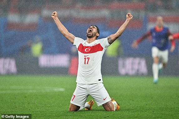 LEIPZIG, GERMANY - JULY 02: Irfan Kahveci of Turkiye celebrates after the team's victory in the UEFA EURO 2024 round of 16 match between Austria and Turkiye at Football Stadium Leipzig on July 02, 2024 in Leipzig, Germany. (Photo by Dan Mullan/Getty Images)