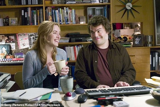 Iris (Kate Winslet) and Miles (Jack Black) in The Holiday, who fall in love after a house swap