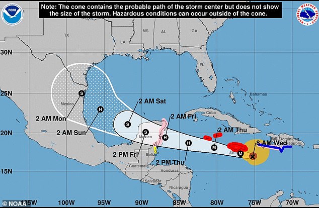 Parts of Texas have since been added into the hurricane's forecast cone by the national hurricane center