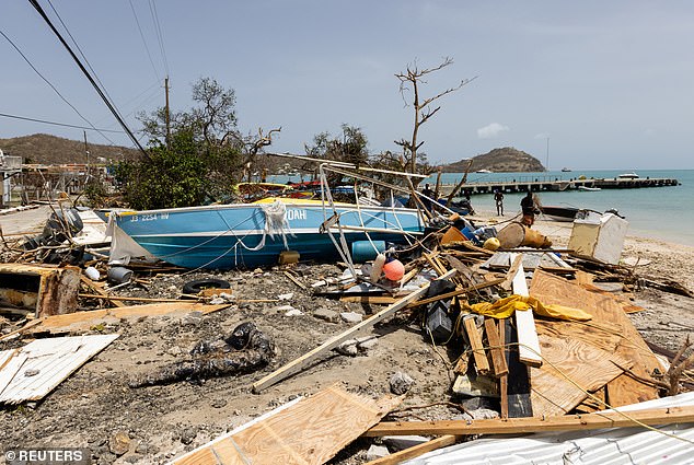 Scattered debris clutters the waterfront after Hurricane Beryl passed the island of Carriacou, Grenada July 2, 2024