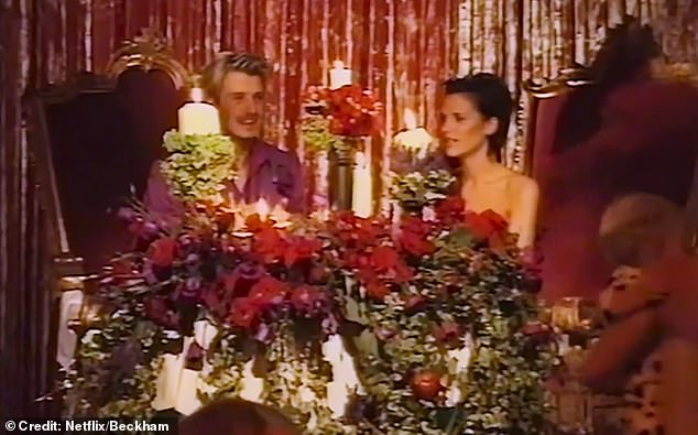 And not only did the couple once again don their matching purple ensembles from the reception but also sat on their infamous gold thrones (pictured in 1999)