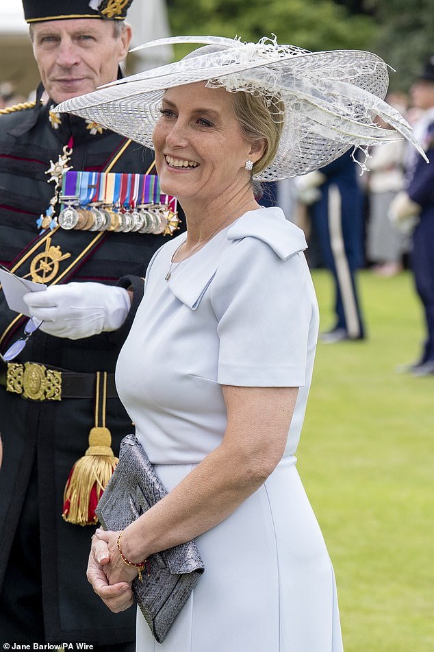 It was claimed that Sophie (pictured at the garden party at the Palace of Holyroodhouse) was suggested as a 'mentor' for Meghan Markle to help her settle into the Royal Family