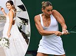 The Wimbledon wedding dress! Tennis star wears £235 replica of her bridal gown on court at SW19 - after posing topless on the eve of the tournament