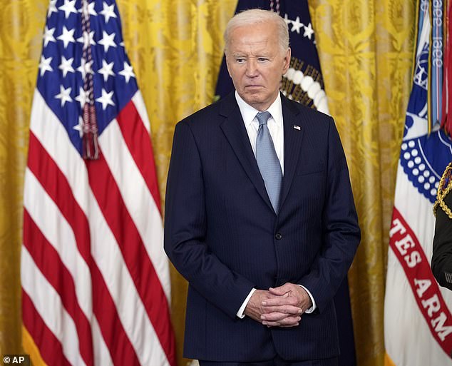 Joe Biden has admitted that he 'screwed up' in last week's car crash election debate. Pictured yesterday during a Medal of Honor ceremony at the White House