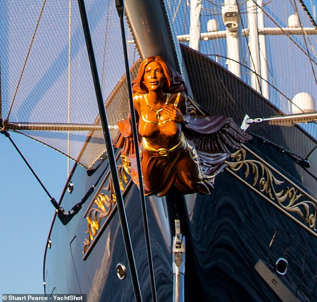 The Koru is the second-largest sailing ship in the world with an elaborate carving of a woman