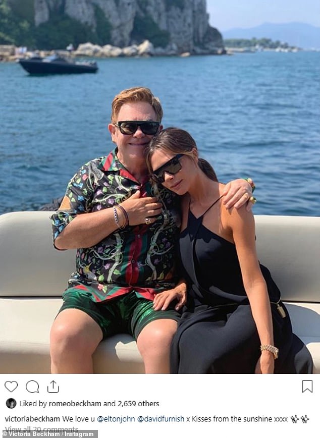 The couple's children call the music icon 'Uncle Elton' and they have holidayed together with his husband David Furnish over the past few years