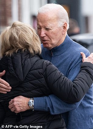 Joe Biden and Valerie Biden hug after having lunch in Wilmington, Del., in February