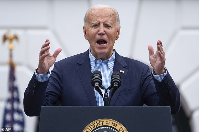 President Joe Biden continued to struggle when going off-script Thursday as he tried to insert a jab at former President Donald Trump into his Fourth of July remarks