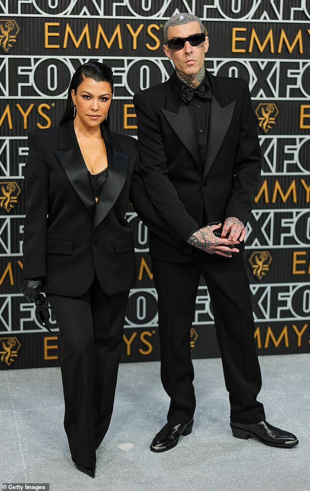 Kourtney also has newborn son Rocky with her husband Travis Barker, a drummer with Blink 182. Seen in January