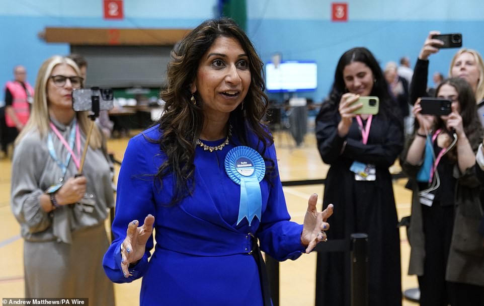 Ex-home secretary Suella Braverman , at her count, said she was 'sorry' for the behaviour of her party and how it had abandoned core supporters' values