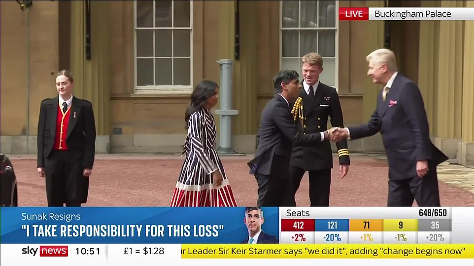 The outgoing PM was greeted by the King's aides at Buckingham Palace this morning as the traditional handover happened