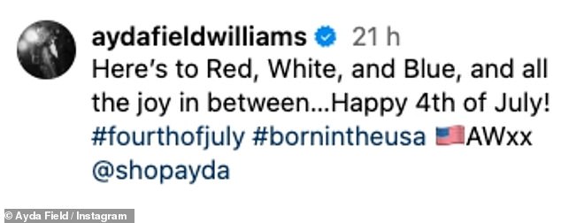 Ayda captioned the post: 'Here¿s to Red, White, and Blue, and all the joy in between¿Happy 4th of July!'