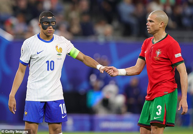 Kylian Mbappe (left) and Pepe (right) were evenly matched throughout the quarter-final clash