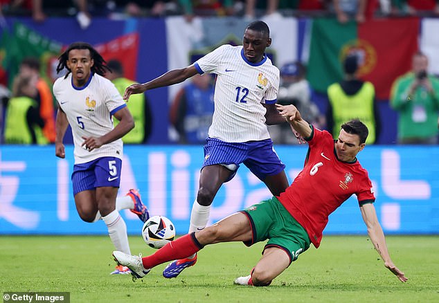 Randal Kolo Muani (middle) had multiple opportunities for France but failed to take them