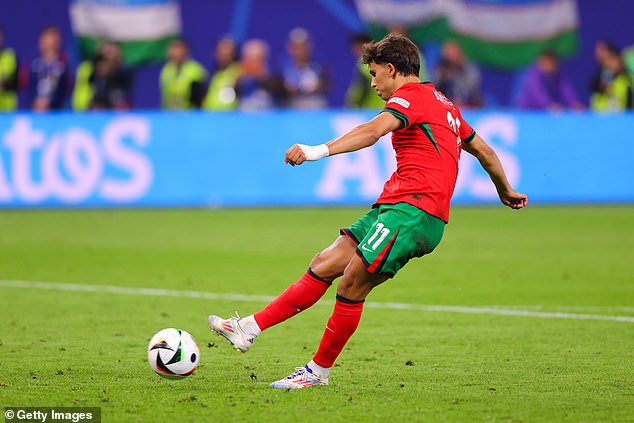 Joao Felix (pictured) agonisingly missed a penalty in the shootout with Portugal going on to lose 5-3