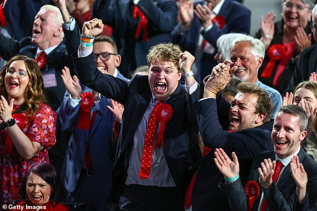 Over in the red corner: Scottish Labour supporters scored victory in Glasgow North East, where Maureen Burke won 15,639 votes to SNP's Anne McLaughlin's 11,002