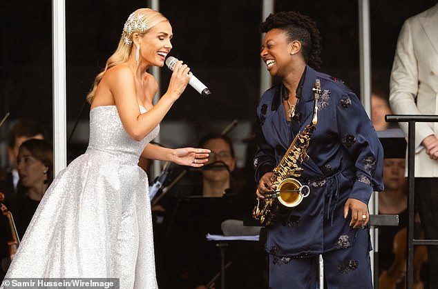 Katherine enjoyed a duet with British saxophonist YolanDa Faye Brown OBE DL who looked lovely in navy