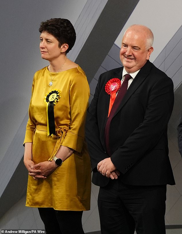 Scottish Labour's Martin Rhodes is all smiles after claiming victory over SNP Alison Thewlis