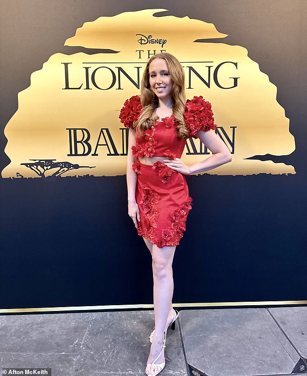 Gillian McKeith's daughter Afton, 24, an actress, wore a lovely red floral two-piece and heeled white sandals