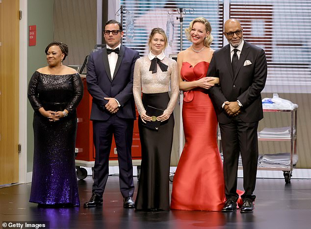 In January Katherine reunited with former Grey's Anatomy co-star Ellen Pompeo and the hit show's cast at the 2024 Emmys  - 14 years after she quit the show (pictured Chandra Wilson, Justin Chambers, Pompeo, Heigl and James Pickens Jr.)