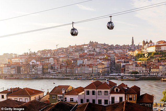 Cable cars in Porto and a villa in Lisbon, below. The average house price is £126,867