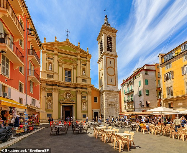 The Place Rossetti and Sainte Reparate Cathedral Basilique in Nice