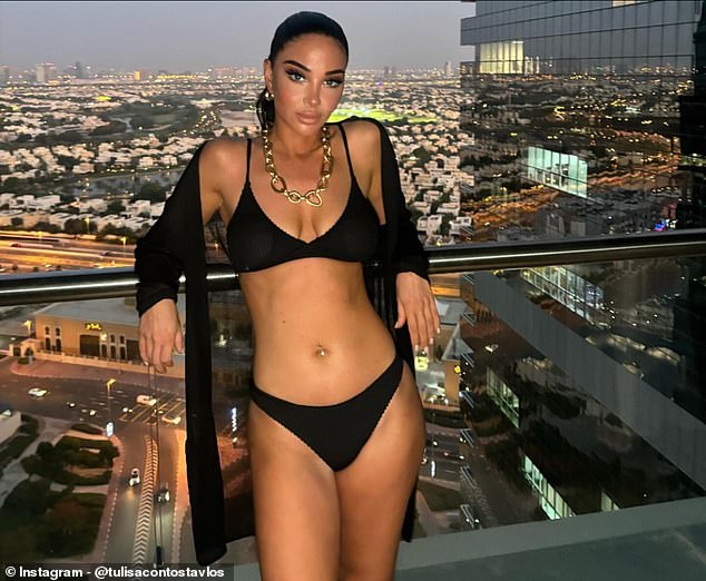 She showcased her enviable figure in a black bikini while on holiday in Dubai earlier this year