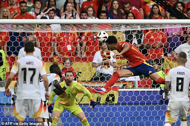 Merino Jnr met Lamine Yamal's inch-perfect header and guided his header past Manuel Neuer