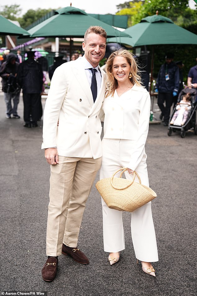 English cricketer Jos Butler matched his wife Louise in a cream ensemble