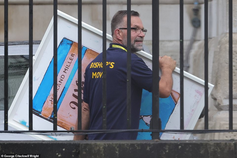 A moving crew was moving furniture and works of art out of Downing Street today